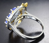 Оригинальное серебряное кольцо с яркими танзанитами Серебро 925