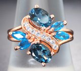 Чудесное серебряное кольцо с насыщенно-синими топазами и «неоновыми» апатитами 