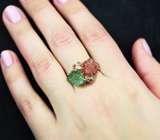 Золотое кольцо с яркими резными турмалинами 5,49 карата, оранжевыми шпинелями, зелеными сапфирами и бриллиантами