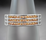 Стильное серебряное кольцо с оранжевыми сапфирами бриллиантовой огранки Серебро 925