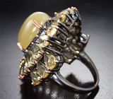 Серебряное кольцо с медовым опалом 5,39 карата и цитринами Серебро 925