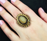 Серебряное кольцо с медовым опалом 5,39 карата и цитринами Серебро 925