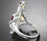Серебряное кольцо с кристаллическими эфиопскими опалами 1,97 карата, альмандинами гранатами и цитринами Серебро 925