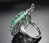 Серебряное кольцо с изумрудами 7,35 карата и синими сапфирами бриллиантовой огранки