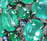 Серебряное кольцо с изумрудами 7,35 карата и синими сапфирами бриллиантовой огранки
