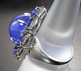 Серебряное кольцо с танзанитом 9,51 карата, кианитами и сапфирами бриллиантовой огранки Серебро 925