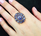 Серебряное кольцо с танзанитом 9,51 карата, кианитами и сапфирами бриллиантовой огранки Серебро 925