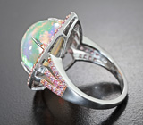 Серебряное кольцо с кристаллическим эфиопским опалом 10,46 карата и розовыми сапфирами бриллиантовой огранки Серебро 925