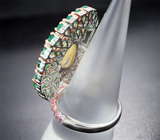 Серебряное кольцо с кристаллическим эфиопским опалом 7,04 карата, изумрудами и розовыми сапфирами бриллиантовой огранки Серебро 925