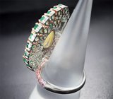 Серебряное кольцо с кристаллическим эфиопским опалом 7,04 карата, изумрудами и розовыми сапфирами бриллиантовой огранки