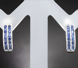 Стильные серебряные серьги с синими сапфирами бриллиантовой огранки