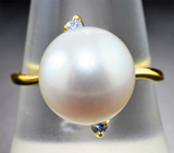 Золотое кольцо с крупной морской жемчужиной 8,96 карата и голубыми сапфирами! Исключительный люстр
