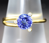 Золотое кольцо с насыщенным танзанитом редкой огранки 1,22 карата и бриллиантами Золото