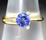 Золотое кольцо с насыщенным танзанитом редкой огранки 1,22 карата и бриллиантами
