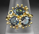 Золотое кольцо с редкими гранатами «индиго» со сменой цвета 2,95 карата и бриллиантами