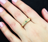 Золотое кольцо с чистейшим уральским александритом оттенка морской волны 0,24 карата и бриллиантами