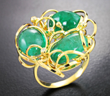 Золотое кольцо с крупными насыщенными уральскими изумрудами высокой чистоты 11,15 карата и брилллиантами