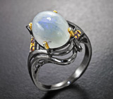 Серебряное кольцо с лунным камнем 4,28 карата и аметистами