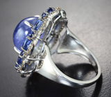 Серебряное кольцо с танзанитом 10,5 карата, кианитами и желтыми сапфирами бриллиантовой огранки