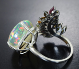 Серебряное кольцо с кристаллическим эфиопским опалом 12,25 карата и разноцветными турмалинами