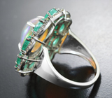 Серебряное кольцо с кристаллическим эфиопским опалом 5,1 карата, изумрудами и желтыми сапфирами бриллиантовой огранки Серебро 925