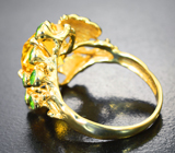 Золотое кольцо с гелиодором авторской огранки 4,11 карата и уральскими демантоидами гранатами