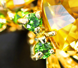 Золотые серьги с гелиодорами авторской огранки 7,37 карата, уральскими демантоидами и бриллиантами Золото