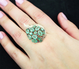 Серебряное кольцо с изумрудами 7,35 карата и синими сапфирами