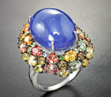 Серебряное кольцо с танзанитом 20,76 карата и разноцветными сапфирами  Серебро 925