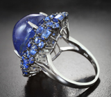 Серебряное кольцо с танзанитом 22,2 карата, кианитами и синими сапфирами бриллиантовой огранки