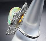 Серебряное кольцо с кристаллическим эфиопским опалом 8,49 карата и разноцветными сапфирами бриллиантовой огранкии