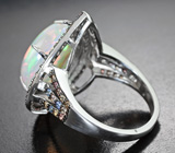 Серебряное кольцо с кристаллическим эфиопским опалом 8,95 карата и разноцветными сапфирами бриллиантовой огранки Серебро 925