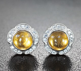 Прелестные серебряные пусеты с редкими желтыми турмалинами Серебро 925