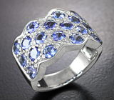Стильное серебряное кольцо с чистыми яркими танзанитами Серебро 925