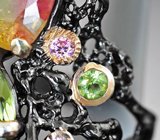 Серебряное кольцо с разноцветными турмалинами 7,25 карата и перидотами Серебро 925