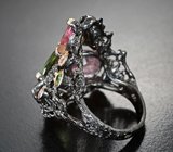 Серебряное кольцо с разноцветными турмалинами 7,25 карата и перидотами
