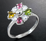 Вращающееся серебряное кольцо из коллекции «Drops» c разноцветными турмалинами Серебро 925