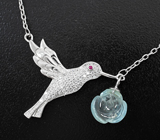 Серебряное колье из коллекции «Drops» с резным аквамарином и рубином Серебро 925