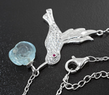 Серебряное колье из коллекции «Drops» с резным аквамарином и рубином Серебро 925