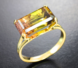 Золотое кольцо с контрастным насыщенным полихромным турмалином 6,66 карата