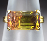 Золотое кольцо с контрастным насыщенным полихромным турмалином 6,66 карата Золото