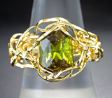 Объемное ажурное золотое кольцо с полихромным турмалином 4,9 карата и бриллиантами Золото