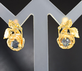 Золотые серьги с уральскими александритами оттенка морской волны 0,76 карата и бриллиантами Золото