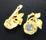 Золотые серьги с уральскими александритами оттенка морской волны 0,76 карата и бриллиантами Золото