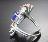 Серебряное кольцо с танзанитом 3,22 карата и аметистами