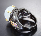Серебряное кольцо с лунным камнем 6,96 карата и аметистами
