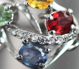 Ажурное серебряное кольцо с разноцветными сапфирами