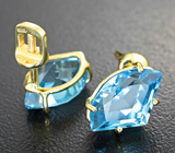 Золотые серьги с чистейшими голубыми топазами авторской огранки 8,55 карата Золото