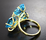 Золотое кольцо с чистейшими голубыми топазами авторской огранки 13,46 карата