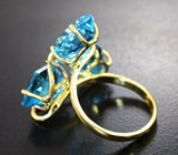 Золотое кольцо с чистейшими голубыми топазами авторской огранки 13,46 карата Золото